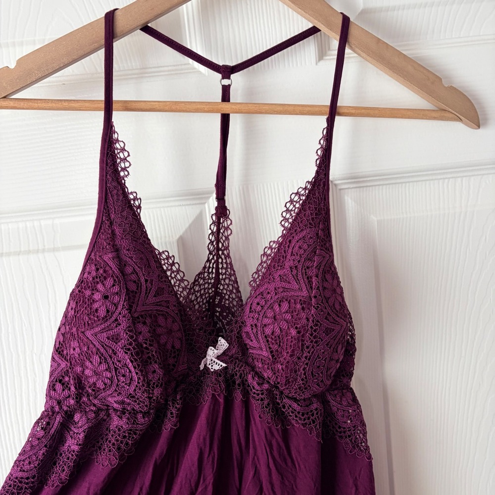 Victorias Secret Lace Trim Babydoll Chemise Nightgown Purple Large NEW - Picture 3 of 10